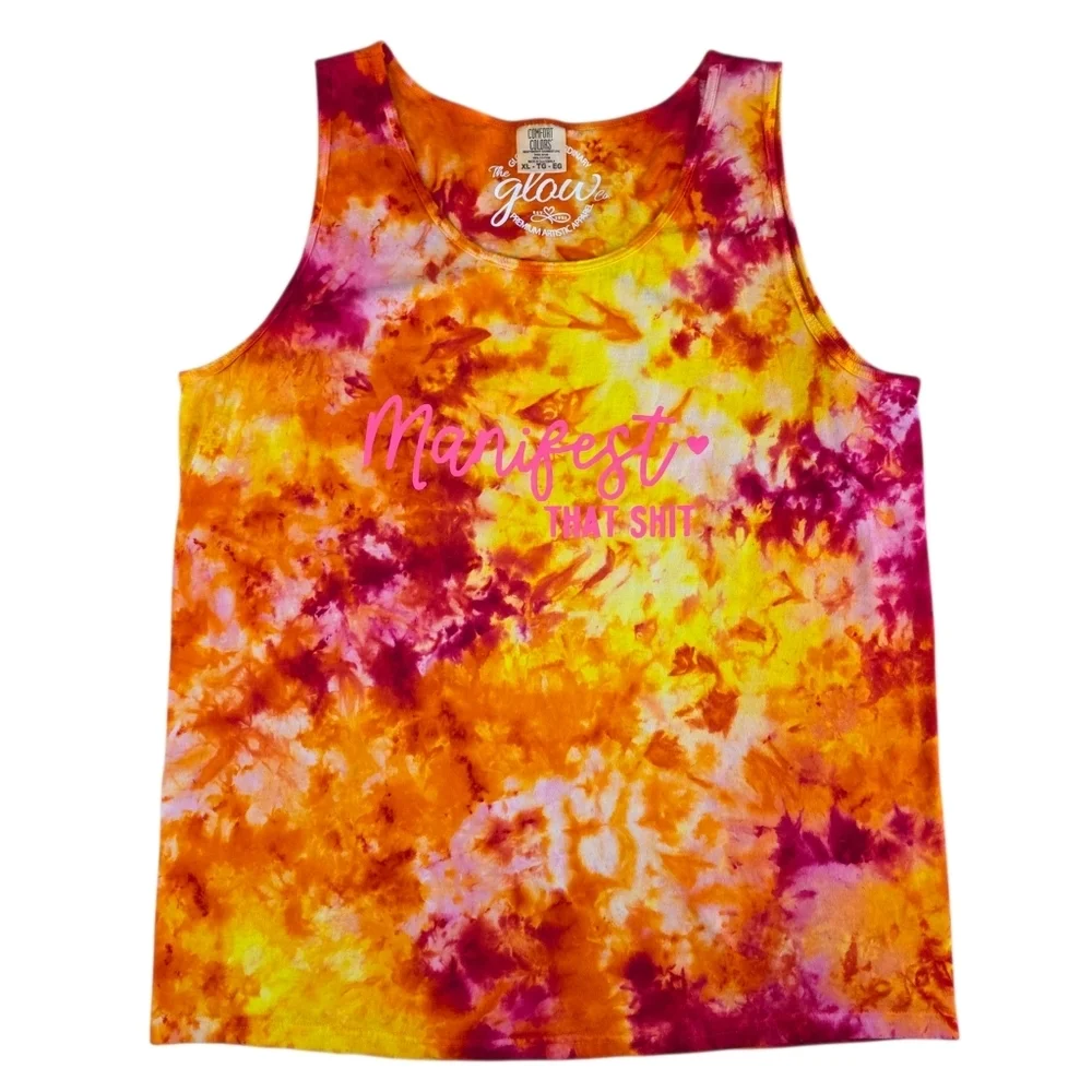 Comfort Colors The Glow Co Manifest That Sh*t Tie Dye Tank Top XL Cotton Graphic